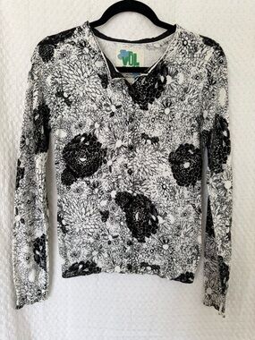 Y2K Volcom Floral Cardigan Black White Button Front Grunge Indie M